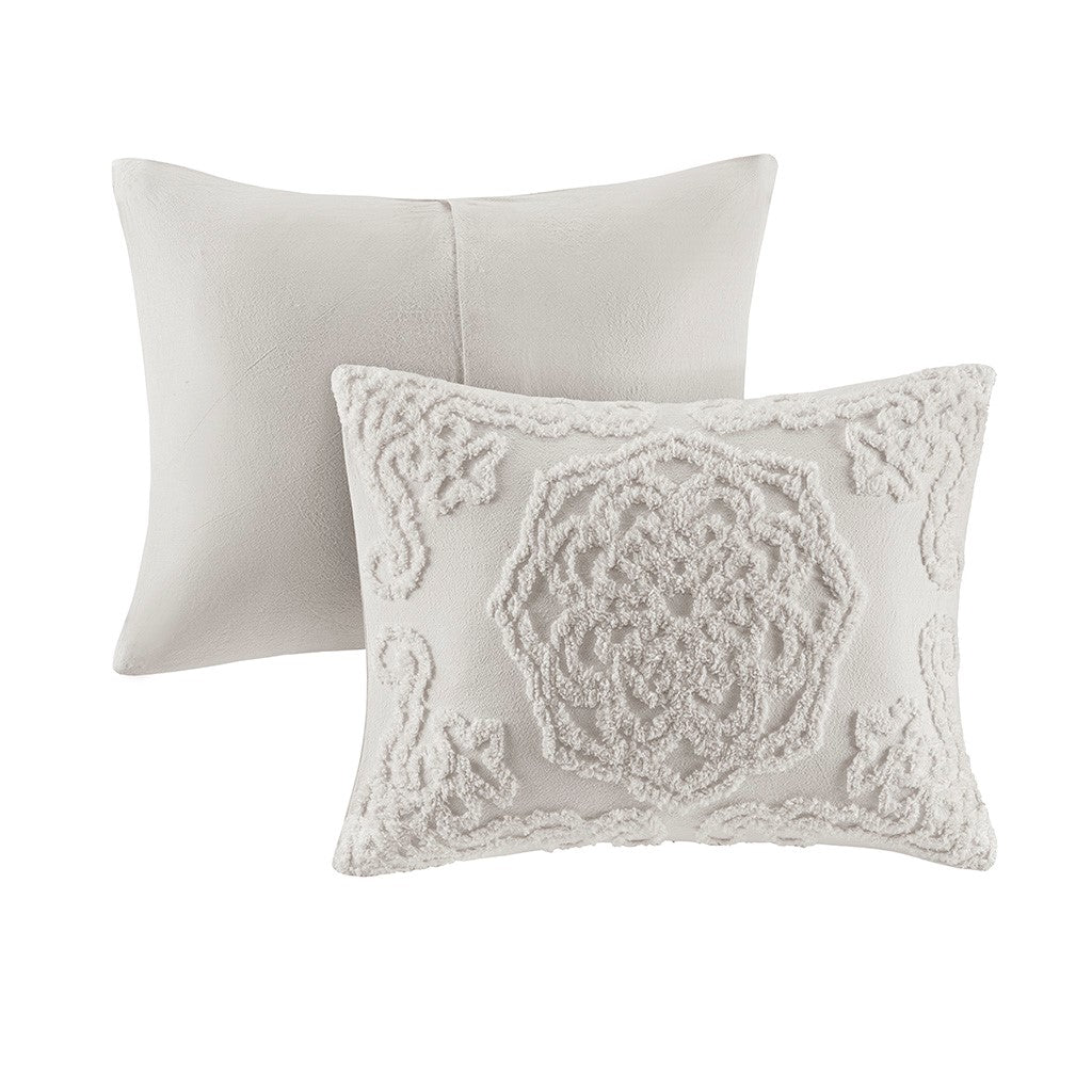 Laetitia Tufted Cotton Chenille Medallion Fringe Coverlet Mini Set - Grey