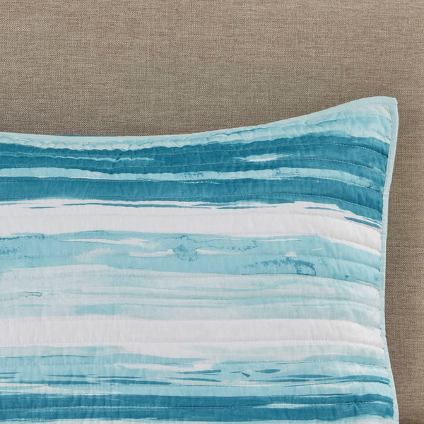 Marina 6 Piece Quilted Microfiber Coverlet Set with Throw Pillows - Aqua