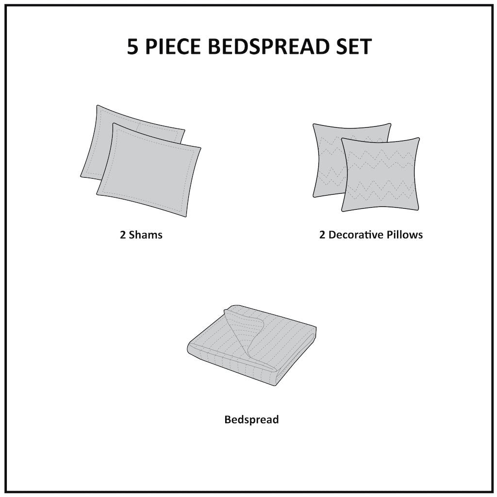 Aubrey 5 Piece Reversible Jacquard Bedspread Set in Navy