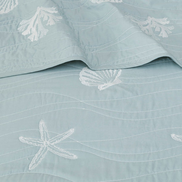 Seaside 4 Piece Cotton Coverlet Set - Aqua
