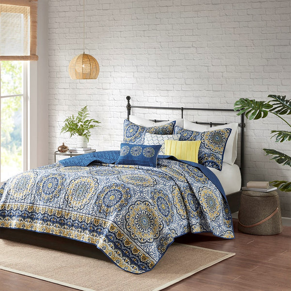 Tangiers 6 Piece Reversible Coverlet Set - Blue