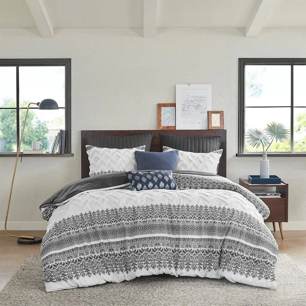 Mila 3 Piece Cotton Gray Comforter Set with Chenille Tufting by INK+IVY - Gifts for You 'n Me
