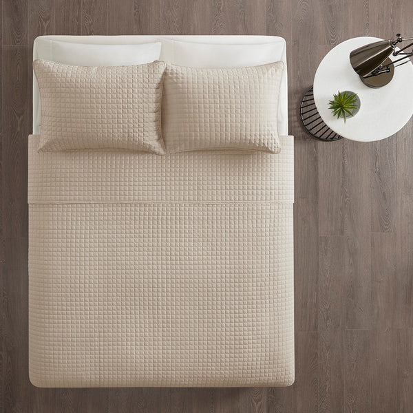 Otto 3 Piece Reversible Quilt Set - Khaki