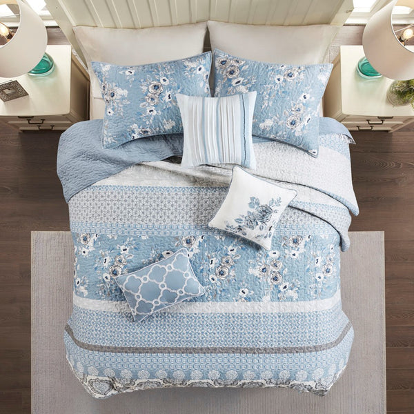 Willa 6 Piece Reversible Coverlet Set - Blue