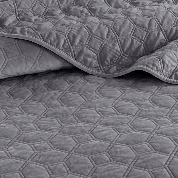 Harper Velvet 3 Piece Coverlet Set - Grey