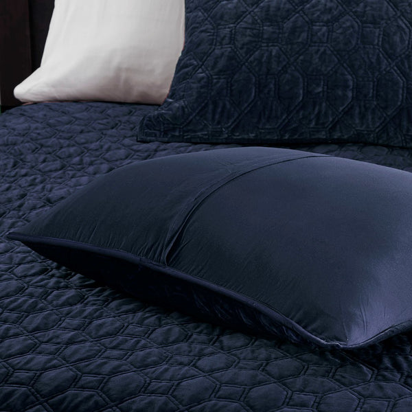 Harper Velvet 3 Piece Coverlet Set - Navy