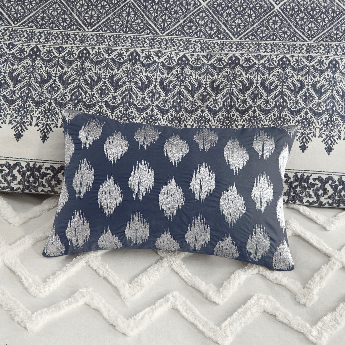 Mila 3 Piece Cotton Navy Comforter Set with Chenille Tufting by INK+IVY