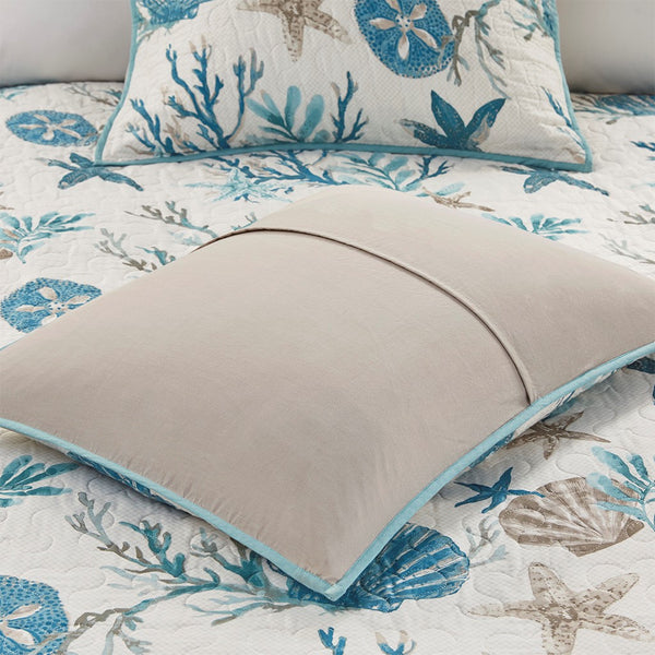 Pebble Beach 6 Piece Cotton Sateen Reversible Coverlet Set - Aqua
