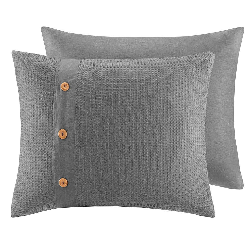 Finley 3 Piece Cotton Waffle Weave Comforter Set - Grey