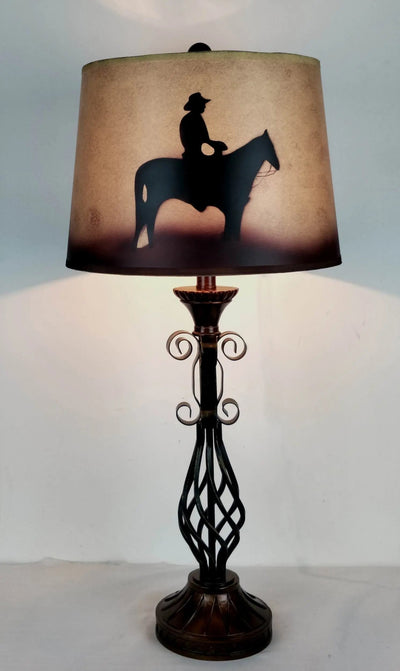 31'H Iron Cowboy on Horse Table Lamp - Set of 2