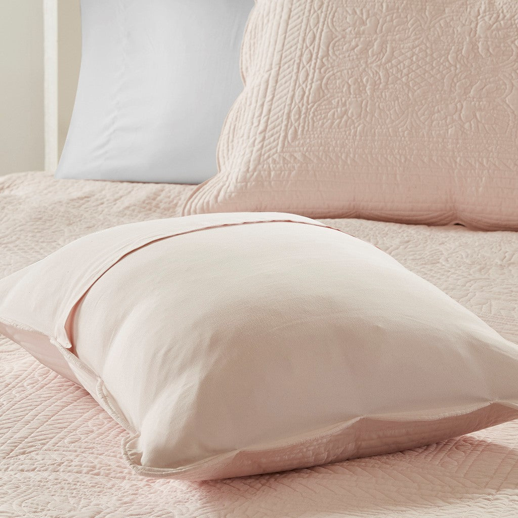Tuscany 3 Piece Reversible Scalloped Edge Coverlet Set - Blush