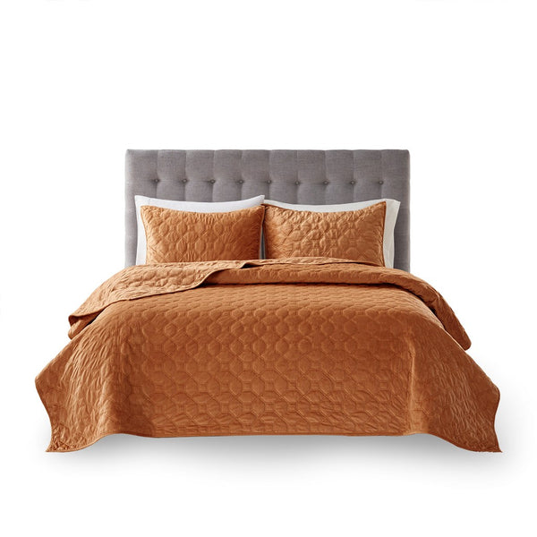 Harper Velvet 3 Piece Coverlet Set - Rust