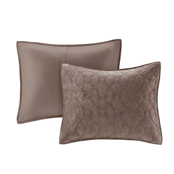 Harper Velvet 3 Piece Coverlet Set - Taupe