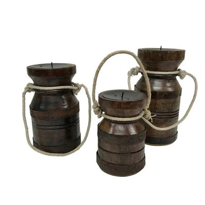 Set/3 Northern Woods Syrup Barrel Candle Holders