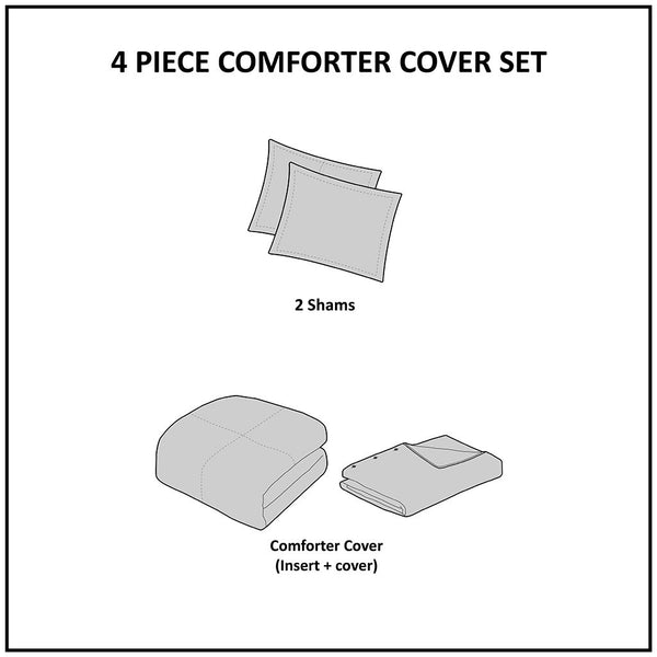 Mara 4 PC Cotton and Rayon from Bamboo Blend Waffle Weave Comforter Cover Set w/removable insert - Gifts for You 'n Me