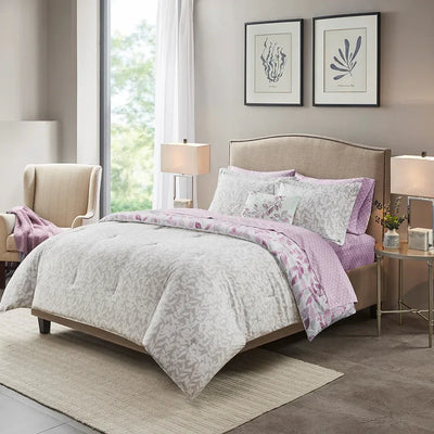Sofia Reversible Comforter Set with Bed Sheets in Purple