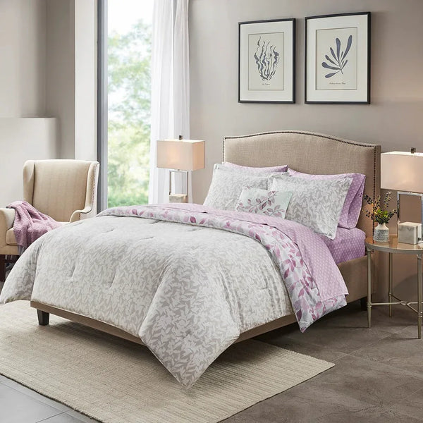 Sofia Reversible Comforter Set with Bed Sheets in Purple - Gifts for You 'n Me
