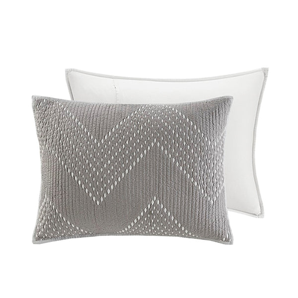 Pomona Cotton Embroidered 3 Piece Coverlet Set - Gray