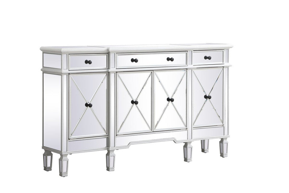 Elegant 60 Inch Mirrored Credenza in Antique White