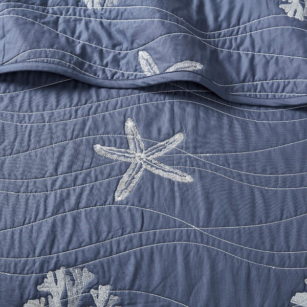 Seaside 4 Piece Cotton Coverlet Set - Navy