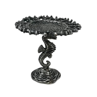 Antique Nickel Cast Aluminum Seahorse Pedestal Candle Tray