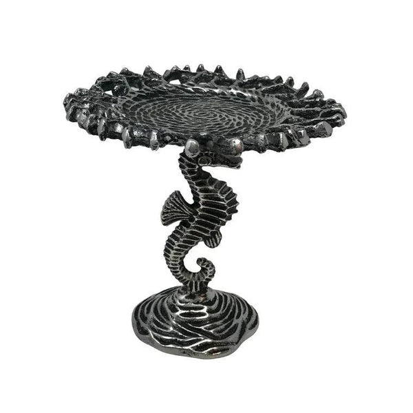 Antique Nickel Cast Aluminum Seahorse Pedestal Candle Tray - Gifts for You 'n Me