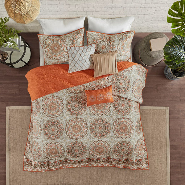 Tangiers 6 Piece Reversible Coverlet Set - Orange
