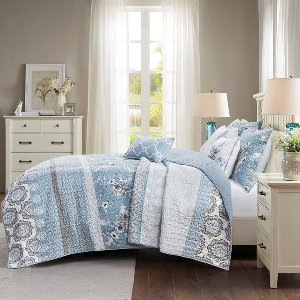 Willa 6 Piece Reversible Coverlet Set - Blue