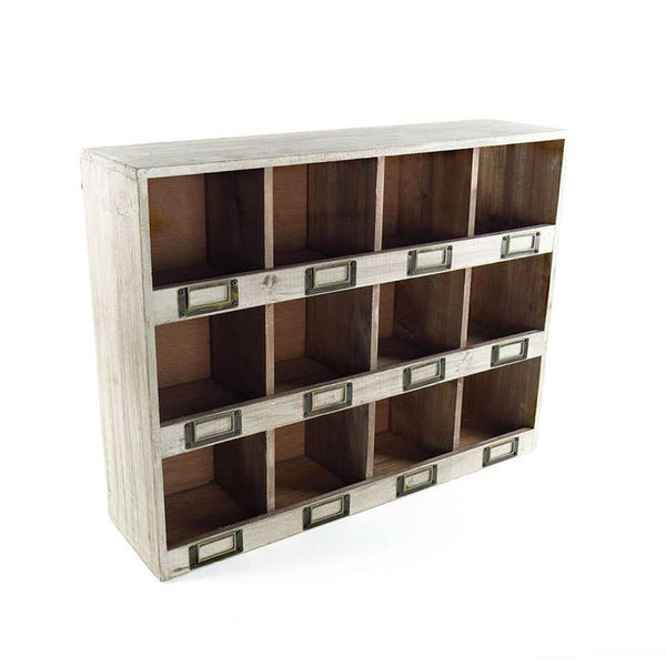 Rustic Recycled Pine Cubby Box with 12 Marked Compartments