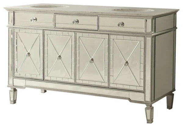 60” Ashlia Mirrored Reflection Double Bathroom Sink Vanity - Gifts for You 'n Me