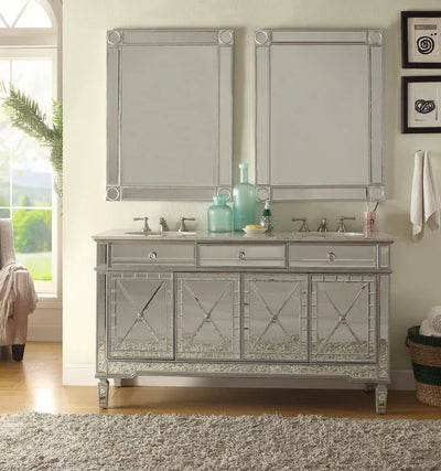 60” Ashlia Mirrored Reflection Double Bathroom Sink Vanity