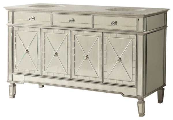 60” Ashlia Mirrored Reflection Double Bathroom Sink Vanity - Gifts for You 'n Me