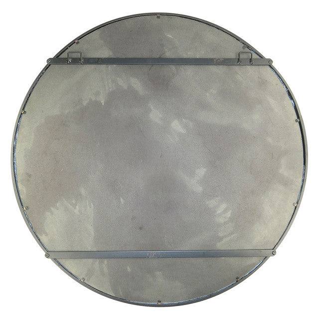 Distressed Round Cast Iron Mirror with Rosettes