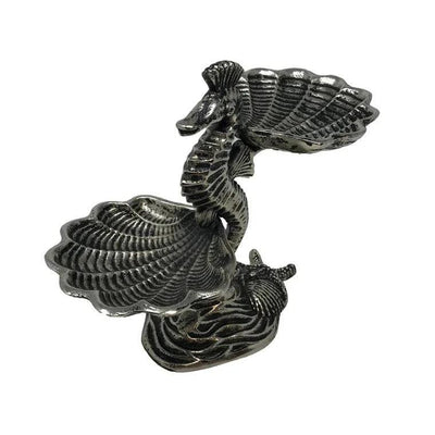 Cast Aluminum Seahorse Pedestal w/2 Clam Shell Serving Dish