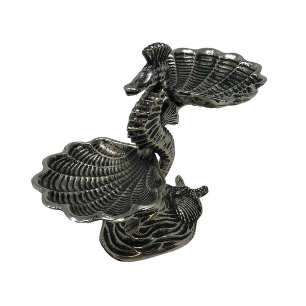 Cast Aluminum Seahorse Pedestal w/2 Clam Shell Serving Dish - Gifts for You 'n Me