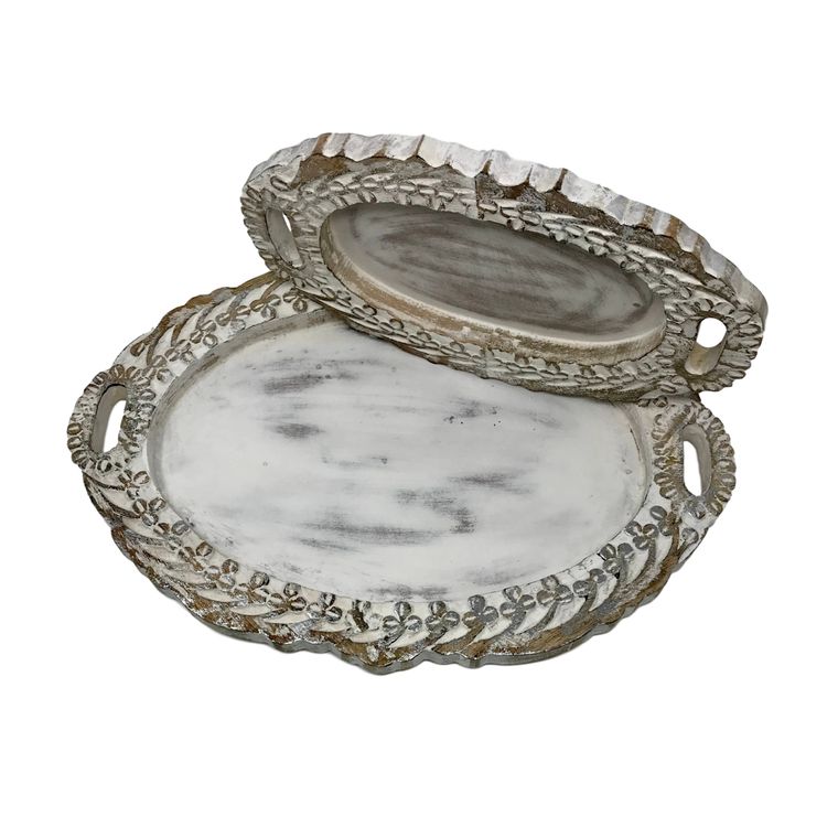 Set of 2 Hand Carved Wood LOUIS XIV Vanity Trays - Gifts for You 'n Me