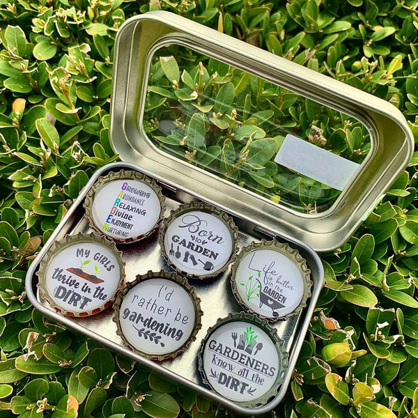 Gardener Bottle Cap Magnets - Set of 6