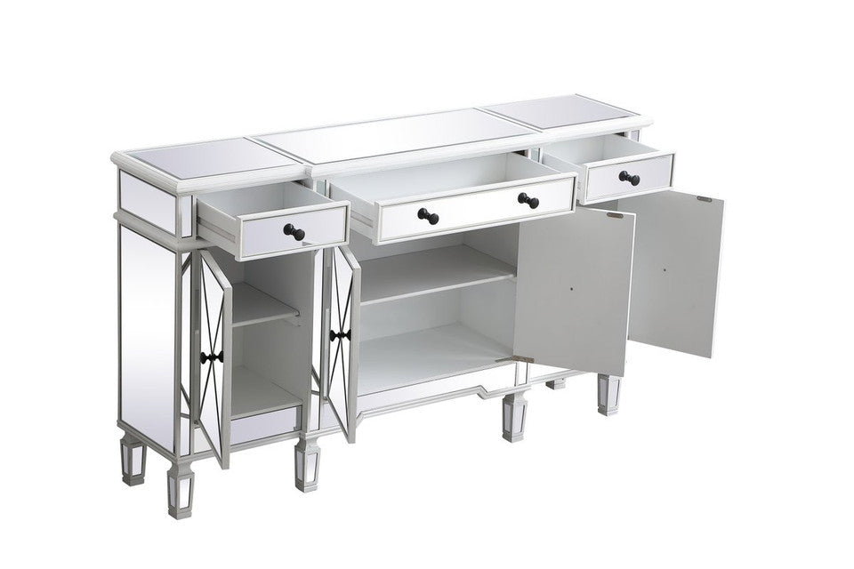 Elegant 60 Inch Mirrored Credenza in Antique White