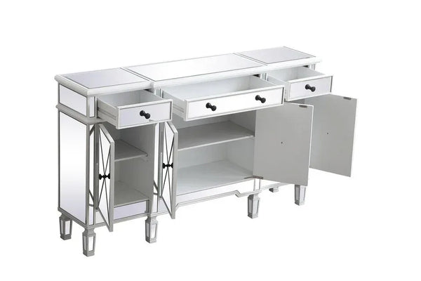 Elegant 60 Inch Mirrored Credenza in Antique White - Gifts for You 'n Me