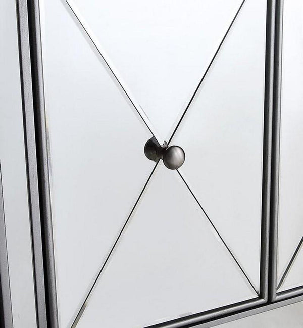 Elegant 3 Drawer 4 Door Cabinet 60 In. X 14 In. X 36 In. In Silver Clear