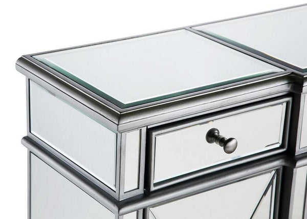 Elegant 3 Drawer 4 Door Cabinet 60 In. X 14 In. X 36 In. In Silver Clear