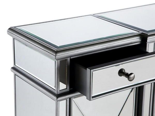 Elegant 3 Drawer 4 Door Cabinet 60 In. X 14 In. X 36 In. In Silver Clear