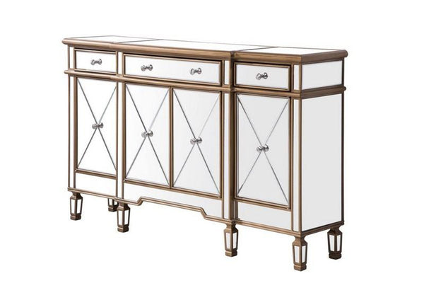 Elegant 3 Drawer 4 Door Cabinet 60 In. X 14 In. X 36 In. In Gold Clear - Gifts for You 'n Me