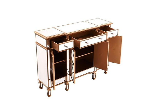 Elegant 3 Drawer 4 Door Cabinet 48 .In. X 14 In. X 36 In. In Gold Clear - Gifts for You 'n Me
