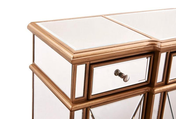 Elegant 3 Drawer 4 Door Cabinet 48 .In. X 14 In. X 36 In. In Gold Clear - Gifts for You 'n Me