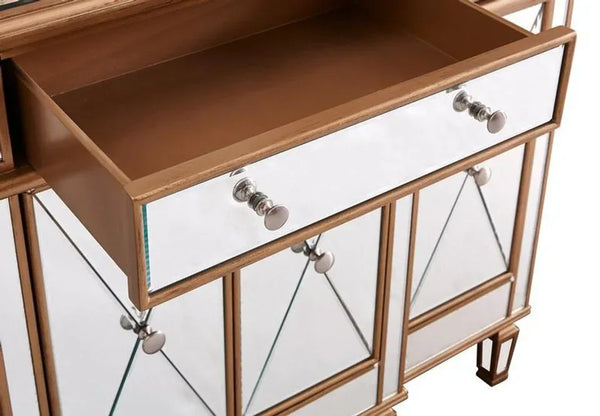Elegant 3 Drawer 4 Door Cabinet 48 .In. X 14 In. X 36 In. In Gold Clear - Gifts for You 'n Me