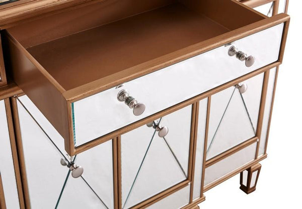 Elegant 3 Drawer 4 Door Cabinet 48 .In. X 14 In. X 36 In. In Gold Clear - Gifts for You 'n Me