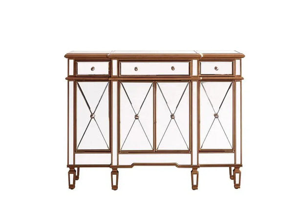 Elegant 3 Drawer 4 Door Cabinet 48 .In. X 14 In. X 36 In. In Gold Clear - Gifts for You 'n Me
