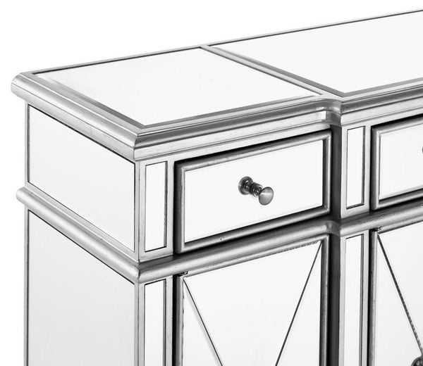 Elegant 3 Drawer 4 Door Cabinet 48 .In. X 14 In. X 36 In. in Silver Clear - Gifts for You 'n Me