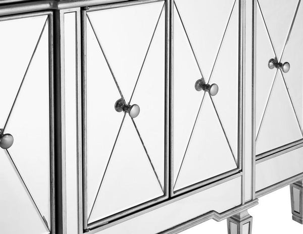 Elegant 3 Drawer 4 Door Cabinet 48 .In. X 14 In. X 36 In. in Silver Clear - Gifts for You 'n Me